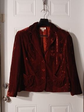 Judith Hart Vintage Velvet Button-Front Women's Blazer Jacket - Deep Burgundy